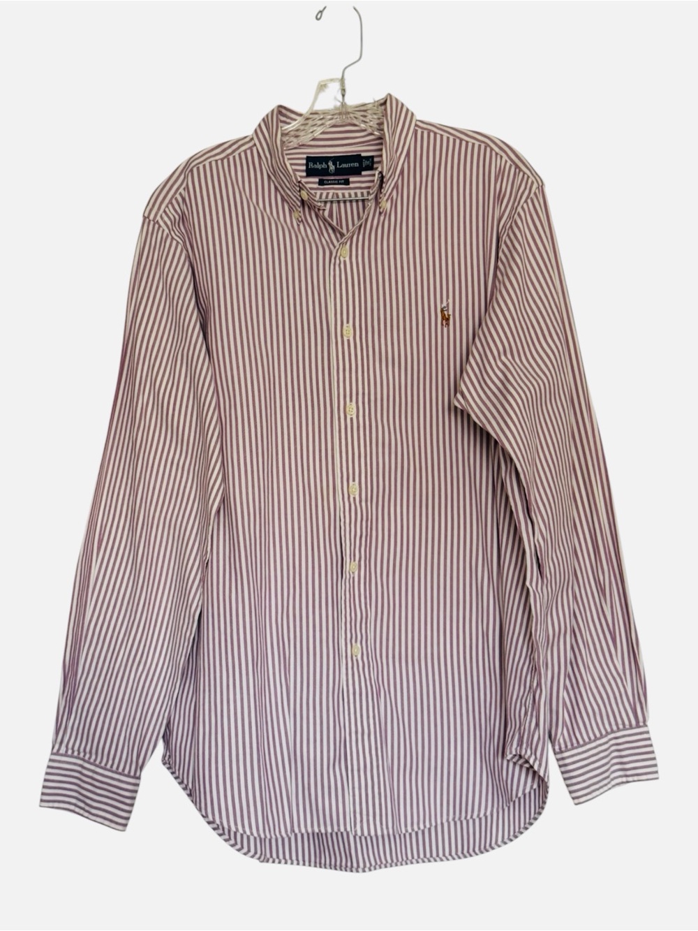 Ralph Lauren Men’s Burgundy and White Striped Button-Down Shirt